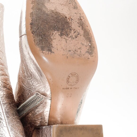 Dries Van Noten Rose-gold Crinkled Patent Leather Boots - Picture 5 of 11